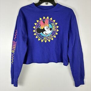 Disney Minnie Cropped Pullover Sweatshirt Top‎ M Purple Long Sleeve Theme Park